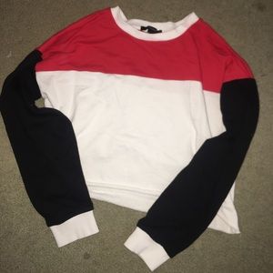 white red and black cropped hoodie